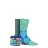 Mens 2 Pair Burlington Clyde Gift Bagged Argyle and Plain Cotton Socks