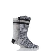 Mens 2 Pair Glenmuir Wool Blend Plain Marl Boot Socks with Top Stripe