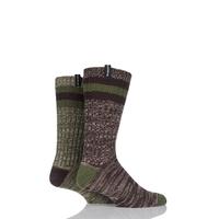 Mens 2 Pair Glenmuir Wool Blend Plain Marl Boot Socks with Top Stripe