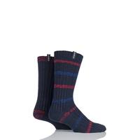 Mens 2 Pair Glenmuir Wool Blend Ribbed Striped and Plain Boot Socks