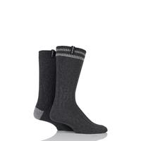 Mens 2 Pair Glenmuir Cotton Blend Cable Knit and Stripe Leisure Socks