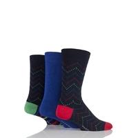 Mens 3 Pair Glenmuir Plain and Zig Zag Squared Bamboo Socks