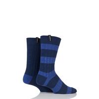 Mens 2 Pair Glenmuir Cotton Blend Block Stripe and Plain Ribbed Leisure Socks