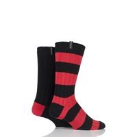 Mens 2 Pair Glenmuir Cotton Blend Block Stripe and Plain Ribbed Leisure Socks
