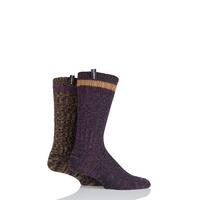 Mens 2 Pair Glenmuir Wool Blend Ribbed and Plain Contrast Heel and Toe Boot Socks
