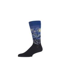 Mens 1 Pair HotSox Artist Collection Starry Night Cotton Socks In Royal