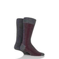 Mens 2 Pair Hugo Boss Plain and Vertical Stripe Wool and Cotton Socks