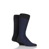 Mens 2 Pair Hugo Boss Plain and Vertical Stripe Wool and Cotton Socks