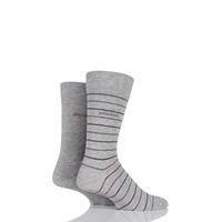 Mens 2 Pair Hugo Boss Fine Striped and Plain Mercerised Cotton Socks