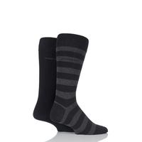 Mens 2 Pair Hugo Boss Block Striped and Plain Combed Cotton Socks