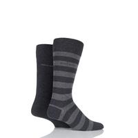 Mens 2 Pair Hugo Boss Block Striped and Plain Combed Cotton Socks