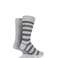 Mens 2 Pair Hugo Boss Block Striped and Plain Combed Cotton Socks