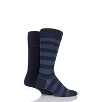 Mens 2 Pair Hugo Boss Block Striped and Plain Combed Cotton Socks