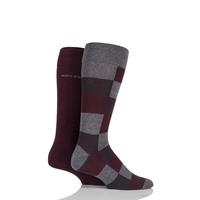 Mens 2 Pair Hugo Boss Plain and Check 75% Cotton Socks