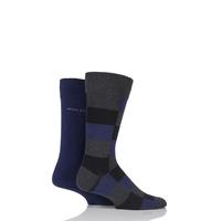 Mens 2 Pair Hugo Boss Plain and Check 75% Cotton Socks