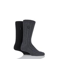 Mens 2 Pair Jeep Wool Blend Ribbed Boot Socks