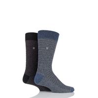 Mens 2 Pair Jeep Spirit Wool Mix Block Knit Socks