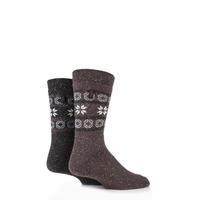 Mens 2 Pair Jeep Wool Thermal Alpine Fairisle Boot Socks