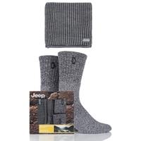 Mens 3 Pack Jeep Gift Boxed Ribbed Scarf and Socks