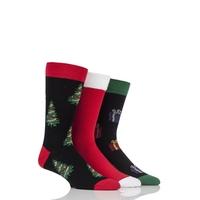 Mens 3 Pair SockShop Just For Fun Christmas Tree and Presents Novelty Cotton Socks