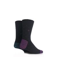 Mens 2 Pair SockShop Micro Dot with Striped Heel and Toe Comfort Cuff Socks In Black