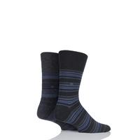 mens 2 pair sockshop multi striped combed cotton socks in navy