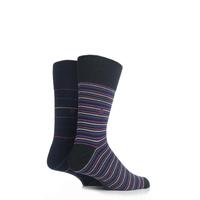 mens 2 pair sockshop multi striped combed cotton socks in black and na ...