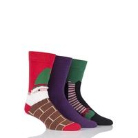 Mens 3 Pair SockShop Just For Fun Elf Christmas Design Novelty Cotton Socks