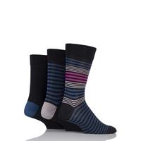 Mens 3 Pair SockShop Comfort Cuff Striped Bamboo Socks