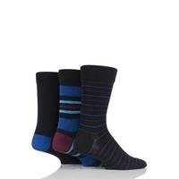 Mens 3 Pair SockShop Comfort Cuff Bamboo Striped and Plain Socks