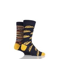 Mens 2 Pair Sockshop Taxi Cab Patterned and Striped Bamboo Socks