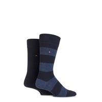 Mens 2 Pair Tommy Hilfiger Rugby Striped Cotton Socks