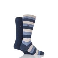 Mens 2 Pair Tommy Hilfiger Regency Striped and Plain Cotton Socks