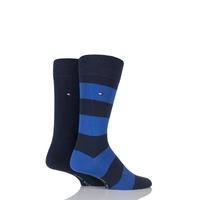 Mens 2 Pair Tommy Hilfiger Rugby Striped Cotton Socks