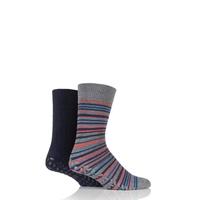 Mens 2 Pair Totes Wool Blend Original Plain and Striped Slipper Socks