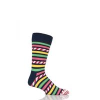 Mens and Ladies 1 Pair Happy Socks Stripe on Stripe Combed Cotton Socks