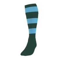 Mens Size Bottle Green Sky Blue Hooped Football Socks