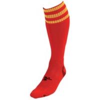 Mens Size Red Yellow 3 Stripe Football Socks