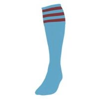 Mens Size Sky Blue Maroon 3 Stripe Football Socks