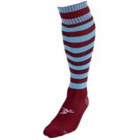 Mens Size Maroon Sky Blue Hooped Football Socks