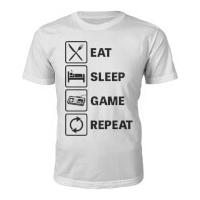 Men\'s Eat Sleep Game Repeat Slogan T-Shirt - White - M