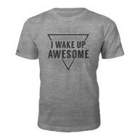 Men\'s I Wake Up Awesome Slogan T-Shirt - Grey - S