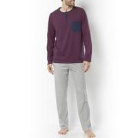 Mens Cotton Long-Sleeved Pyjamas with Pockets