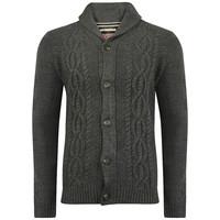 Men\'s cable knit chunky charcoal cardigan - Tokyo Laundry