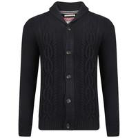 Men\'s cable knit chunky navy cardigan - Tokyo Laundry