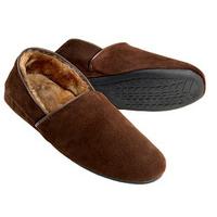 Men?s Dark Brown Suede Slippers with Fur Linings, Size 10, Suede