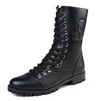 Men\'s Boots Fall / Winter Combat Boots / Round Toe PU Casual Flat Heel Others / Zipper / Lace-up Black Others
