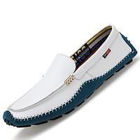 Men\'s Loafers Slip-Ons Comfort Cowhide / Leather Casual Flat Heel Slip-on Black / Blue / Brown / White
