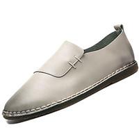 Men\'s Loafers Slip-Ons Spring Fall Comfort PU Outdoor Flat Heel Khaki Gray Beige Black