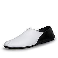 Men\'s Loafers Slip-Ons Spring Summer Fall Comfort Cowhide Outdoor Office Career Casual Flat Heel White Black Beige Brown